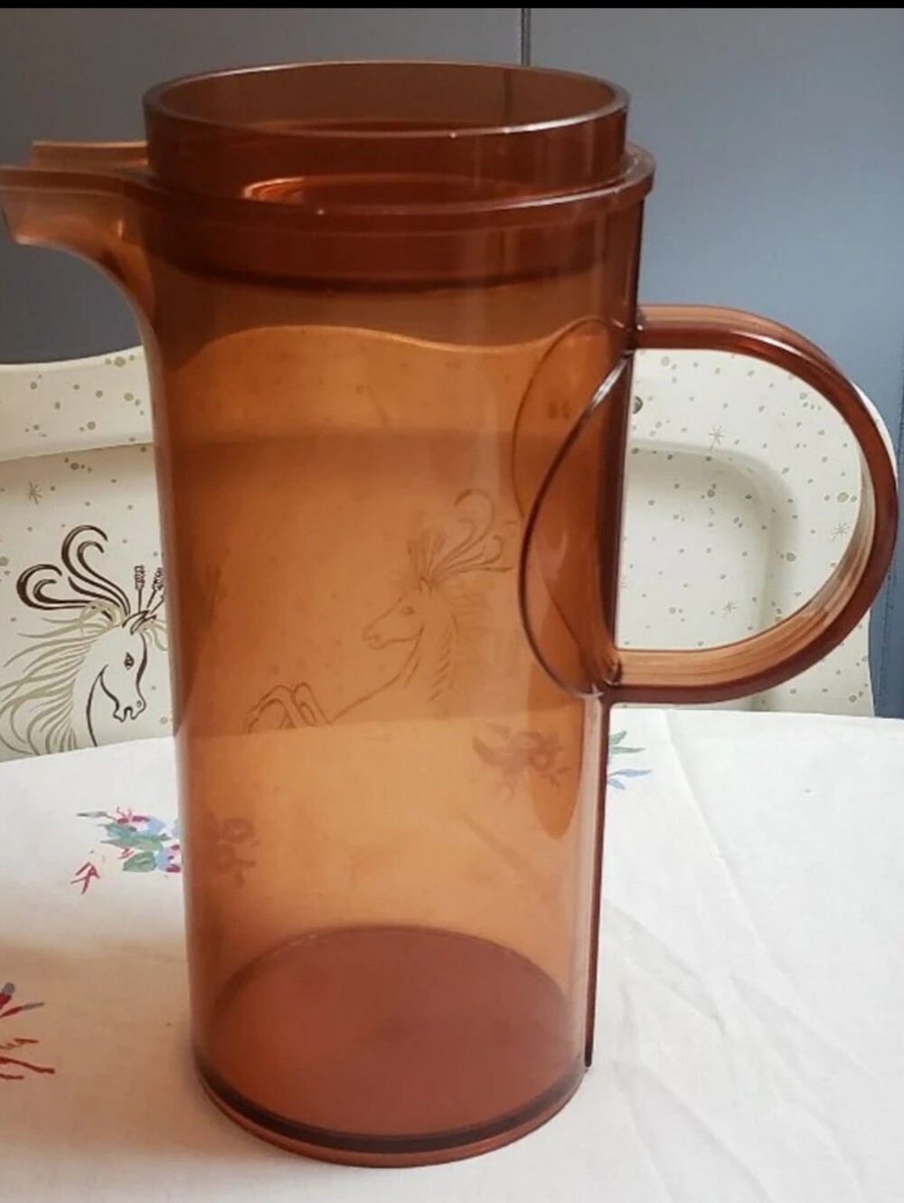 Vintage MCM Amber Dansk Lucite Pitcher With Lid